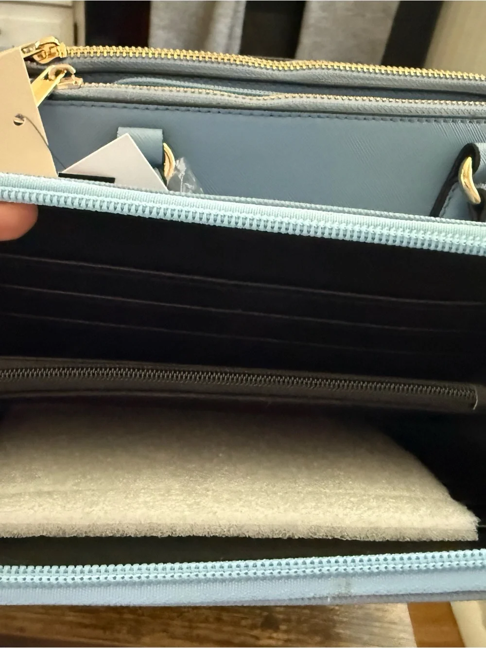Blue Satchel Handbag with Matching Wristlet